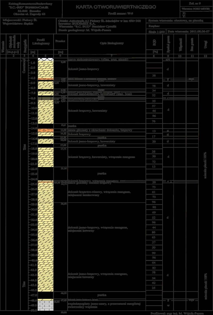 58 Rys. 5.5. Przykład profilu geologicznego z rejonu badań w