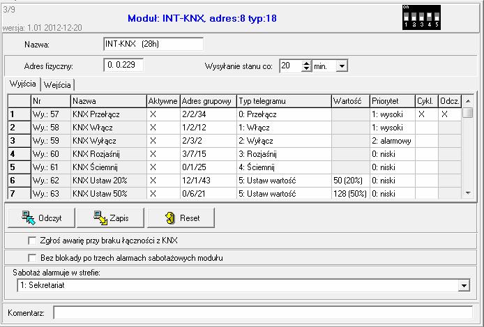 SATEL INT-KNX 5 Centrala kontroluje obecność zidentyfikowanych modułów.