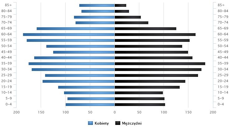 Lokalny Program Rewitalizacji Gminy Krzepice na lata 2017-2025 Green Key Ryc. 12. Piramida wieku mieszkańców Gminy Krzepice w roku 2015 Źródło: www.polskawliczbach.
