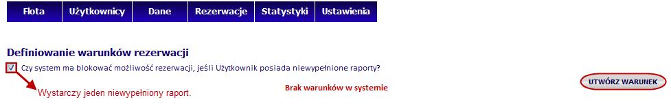 Operator może utworzyd warunek zarówno dla rezerwacji jednodniowej, jak i wielodniowej definiując przedział czasowy obowiązywania zatrzymania nocnego.