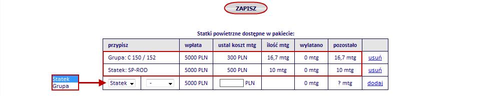 Pakiet może byd wyświetlany kwotowo, godzinowo lub kwotowo i godzinowo jednocześnie.