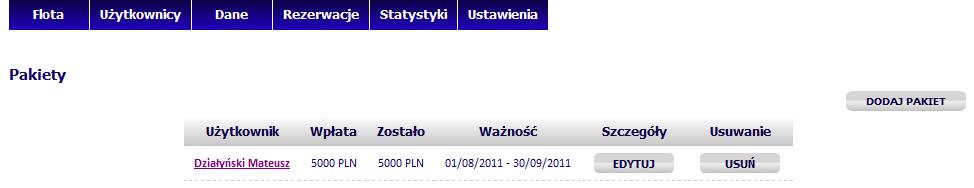 Operator może ustalid dla Użytkownika indywidualny koszt motogodziny dla wybranych lub wszystkich statków powietrznych przypisanych w ramach