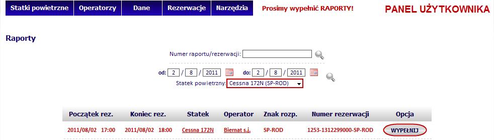 Operator widzi niewypełniony raport na liście, ale opcja podglądu jest nieaktywana, dopóki wypełniony raport nie zostanie wysłany przez Użytkownika.