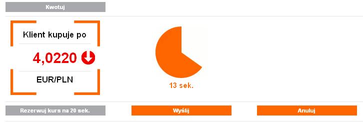 Jednocześnie zostaje obliczona kwota transakcji w walucie niebazowej po kursie zarezerwowanym przez uŝytkownika. W trakcie czasu przedstawionego na ekranie uŝytkownik moŝe wybrać przycisk.