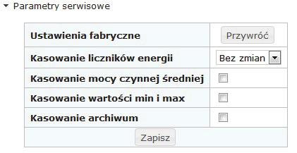 5.4.5 Kasowanie liczników i wartości ekstremalnych i archiwum Po wybraniu zakładki: - kasowanie liczników, ekstremów i archiwum, możliwe do wykonania są następujące polecenia (rys.