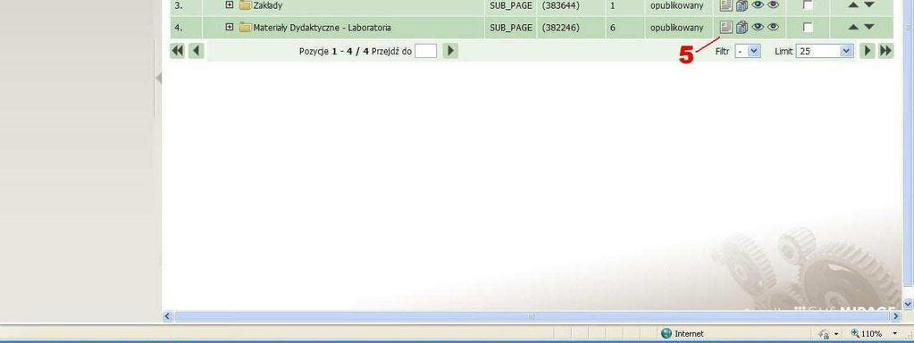Lista rozwijana oznaczona numerem 3 służy do zmiany liczby wyświetlanych pozycji (zarówno dokumentów, jak i innych obiektów w systemie).
