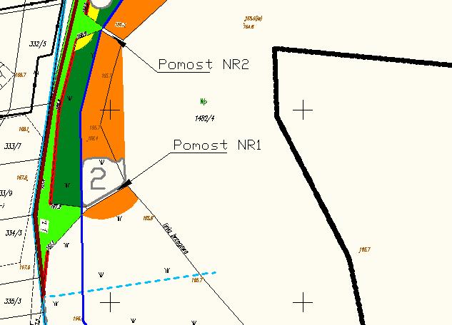 Granica działki Granica pomiędzy poligonami 166,60 N.P.