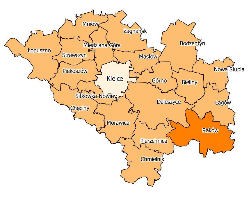 południowego-wschodu z gminami Szydłów, Staszów i Bogoria (powiat staszowski), a od wschodu na
