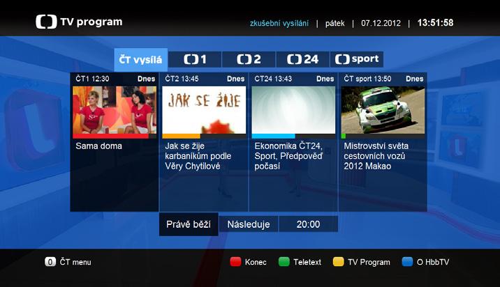 Pokud je HbbTV aplikace k dispozici na některém kanálu, zobrazí se obvykle ikona malého červeného tlačítka (Tvar a umístění červeného