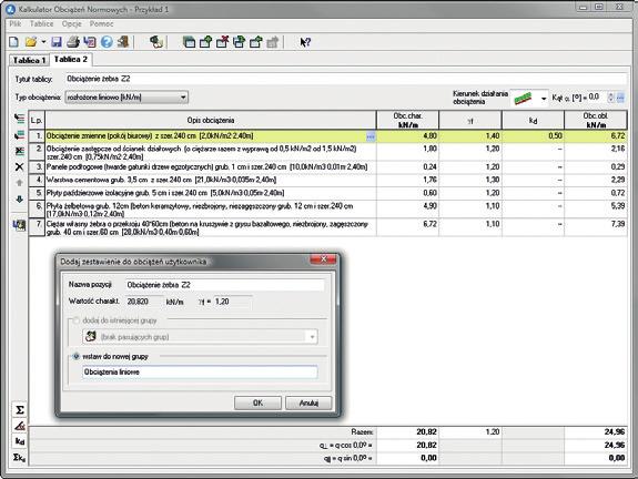 STATYKA Kalkulator Obciążeń Normowych ustalanie obciążeń budowli i ich elementów, wykonywanie zestawień
