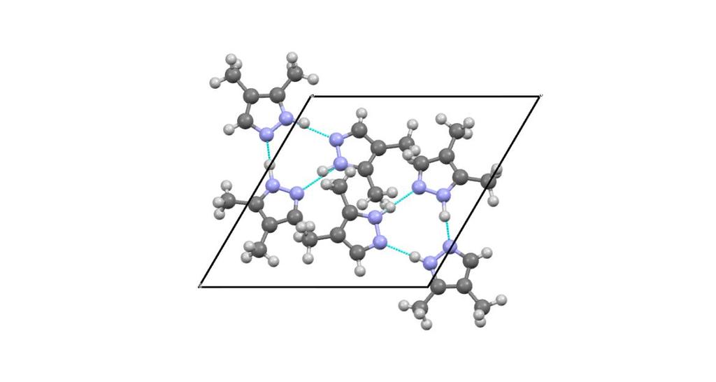 Na Rys.38. przedstawiono projekcję sieci krystalicznej 3,4-dimetylopirazolu a) rzut na płaszczyznę ac Rys.38.Projekcja sieci krystalicznej 3,4-dimetylopirazolu 6.3.2.