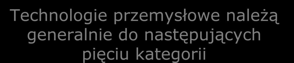 Technologie przemysłowe należą generalnie do następujących pięciu kategorii 1. Technologie dóbr wymiernych, których ilości wyrażane są w jednostkach objętości lub ciężaru, np.