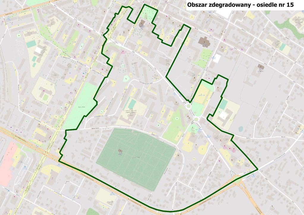 Charakterystyka - osiedle 15 (1/3) Ulice w osiedlu: Al. Legionów - od ul. Polowej do ul. Dwornej, Budynek przy Al. Legionów 5, Mikołaja Kopernika, Nowa, Os. Bohaterów Monte Cassino, Pl.