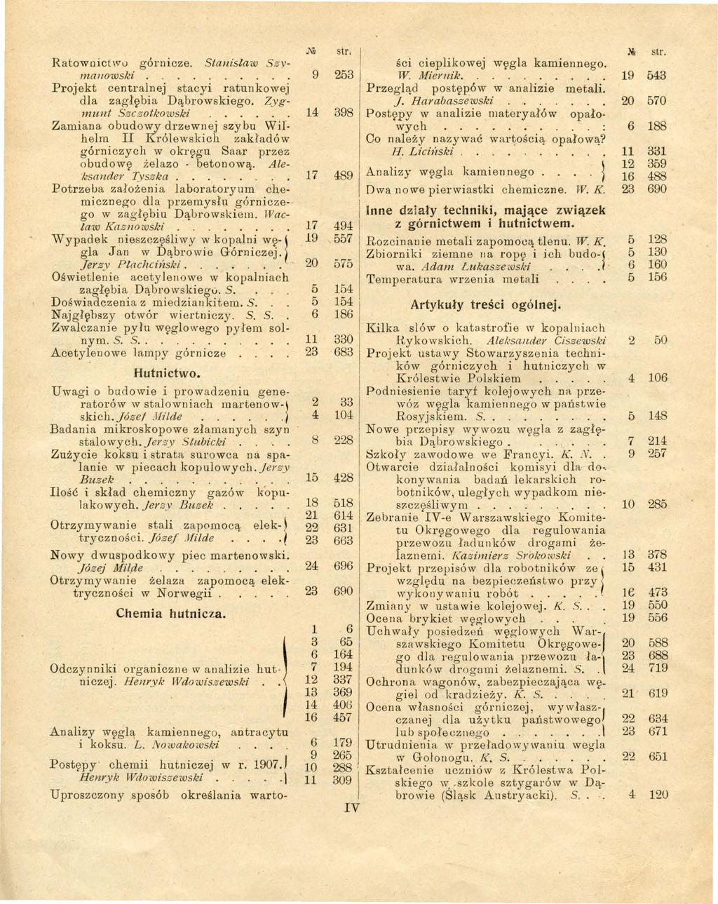 Ratownictwu górnicze. Stanistaw z y ma IIO'IJvski Projekt centranej stacyi ratunkowej da zagłębia Dąbrowskiego. Zygmunt Sz cz otowsi Zamiana.
