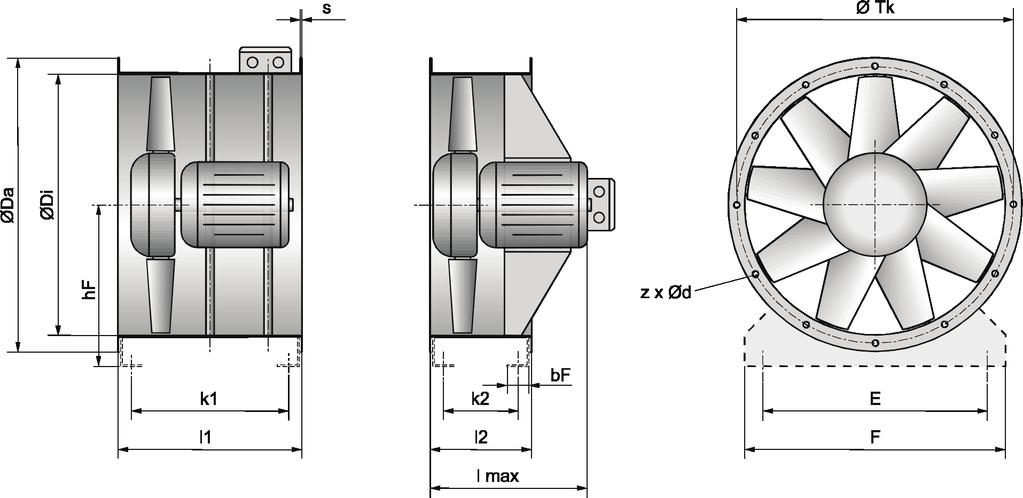 7. Dane techniczne i wymiarowe Wielkość Da Di hf z x d Tk E F bf 315 398 320 205 8 x 12 366 265 315 60 355 438 359 225 8 x 12 405 305 355 60 400 484 401 250 12 x 12 448 350