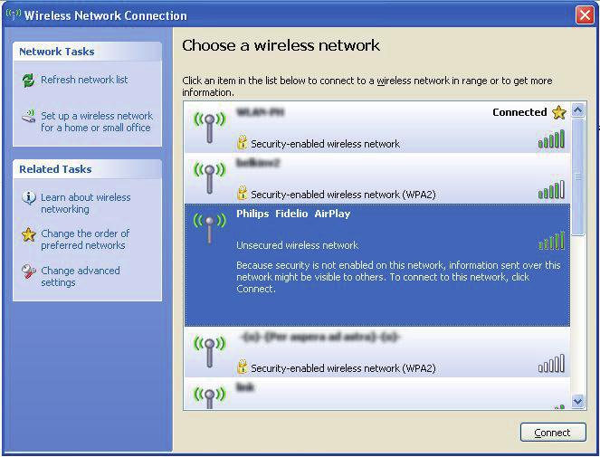 Wybierz sieć Philips_Install XXXXXX na liście dostępnych sieci.