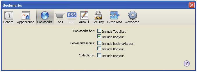 Philips DS9100W XXXXXX 2 Zaznacz opcję Include Bonjour (Uwzględnij Bonjour) na pasku Bookmarks (Zakładki).