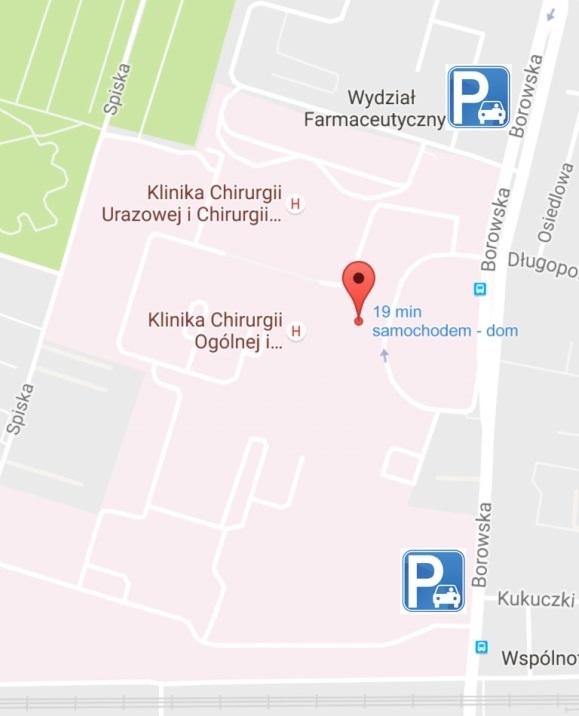 Parking Do Państwa dyspozycji oddane zostaną miejsca parkingowe zlokalizowane przed budynkiem Wydziału Farmaceutycznego oraz w okolicy Miasteczka Biegowego.