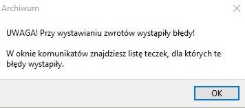 Komunikaty błędów listy zwrotów. Sytuacja podobna jak w przypadku wypożyczeń.