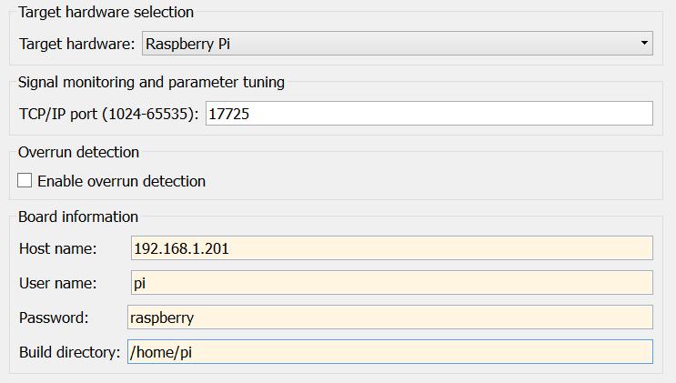 Parametry w sekcji Board information powinny przyjąć wartości podane w kreatorze użytym chwilę wcześniej do konfiguracji RPI. Należy jednak zwrócić szczególną uwagę na parametr Host name.