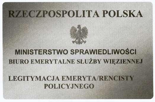 WZÓR LEGITYMACJI EMERYTA/RENCISTY POLICYJNEGO (zwolnionego ze Służby Więziennej) Wzór nr 39 do 23 i 24 str.