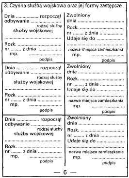 Wzór nr 13(2) do 18 i 20 Druga strona książeczki wojskowej druk