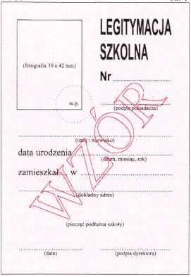 Wzór nr 20 do 19 i 28 WZÓR LEGITYMACJI SZKOLNEJ DLA UCZNIÓW I