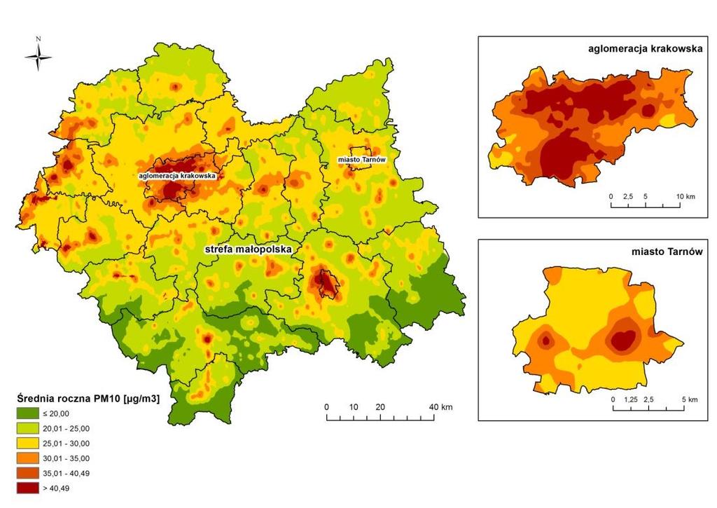 µg/m3 Kraków, stacja przemysłowa Ocena jakości powietrza dla pyłu zawieszonego PM10 w 2015 roku Kraków, stacja komunikacyjna Kraków, stacja tła miejskiego Nowy Sącz Tarnów Trzebinia Skawina Olkusz