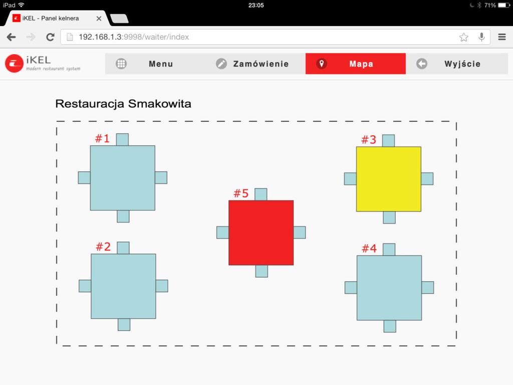 Monitoring zamówień 6 Kelnerzy na swoich tabletach widzą mapę