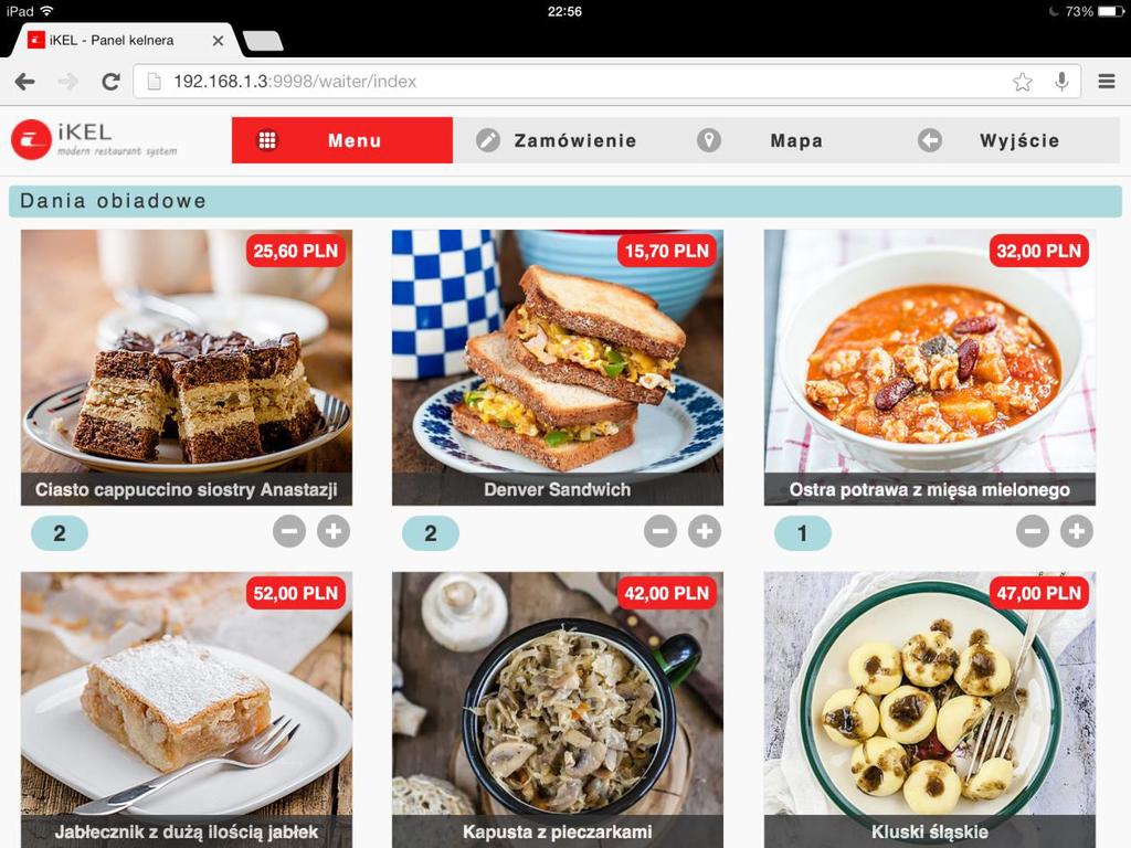 Wybór posiłków z menu 1 Przesunięcie palcem po ekranie tabletu zmienia kategorię