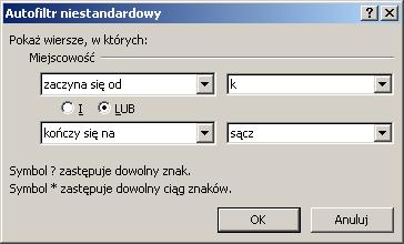 Zaznaczamy zakres danych i wybieramy kartę Dane, następnie pozycję Filtruj.