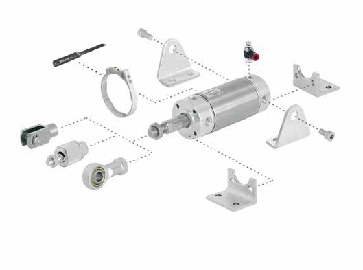 ZAMOOWANIA I AKSORIA DLA RT/5700/M & RT/57200/M Siłowniki okrągłe Jedno - i dwustronnego działania Ø 0 40 mm Wyłącznik kontraktonowy anjo SIŁOWNIKI L Uchwyt wyłącznika krańcowego F N AK UF N2