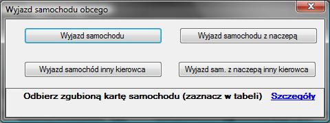 II. Wyjazd samochodu obcego W celu odnotowania wyjazdu samochodu z terenu firmy, należy kliknąć przycisk Wyjazd samochodu z ekranu startowego.