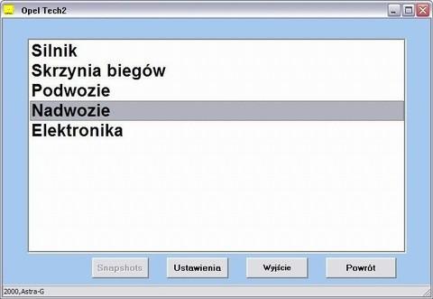 Rys. 7 - program Opel TECH2 - wybór kategorii sterownika.