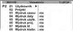 7.2. Ustawienia zawartości wydruków dla procedur GLP Grupa parametrów umożliwiająca wprowadzenie nazwy użytkownika i projektu oraz zadeklarowanie danych, które mają być drukowane w raportach i