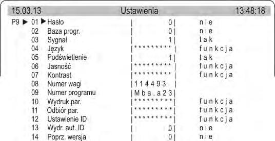 na pracę z wagą w grupie parametrów P7 Inne np.