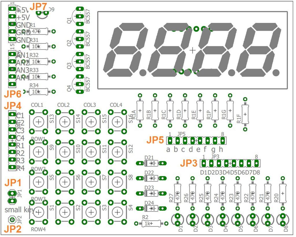 2.2. Płyta drukowana PCB płytki peryferyjnej Aby zbudować obwód pokazany na rysunku powyżej, możliwe jest użycie elementów elektronicznych i uniwersalnej płytki drukowanej lub stykowej ( breadboard ).