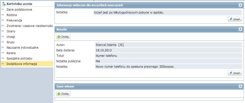 W formie przykładu dodamy informację o numerze telefonu do opiekuna prawnego. 1. Kliknij ikonę Dziennik oddziału. 2. W drzewie danych kliknij pozycję z nazwą oddziału. 3.