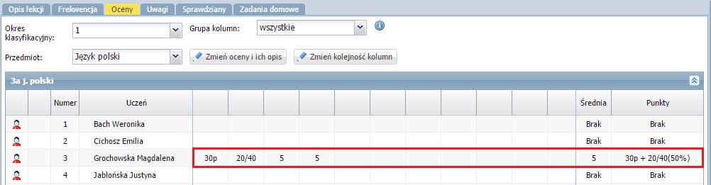 46 Materiały dla uczestnika szkolenia W formularzu Historia wpisów ocen obejrzyj poprzednie wpisy ocen ucznia. Zamknij okno. Dziennik umożliwia także odnotowanie liczby zdobytych punktów.