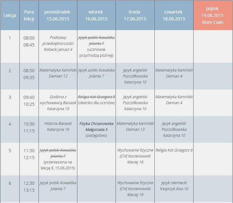 Korzystanie z Modułu Uczeń 83 Ćwiczenie 7. Przeglądanie planu lekcji 1. W menu wybierz widok Plan lekcji. 2.