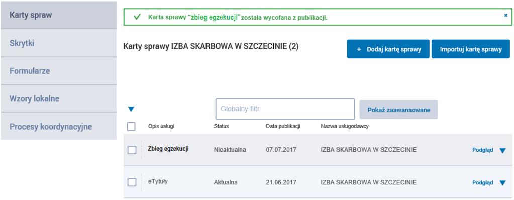 4. ODPIĘCIE I PONOWNE ZAŁĄCZENIE USŁUGI ZBIEG EGZEKUCJI, ODŁĄCZENIE FORMULARZA ZBIEG EGZEKUCJI - DOKUMENTY Z KARTY SPRAWY DO OBSŁUGI E-ZBIEGÓW Krok 1 Będąc w Administrowanie Budowanie usług wybieramy