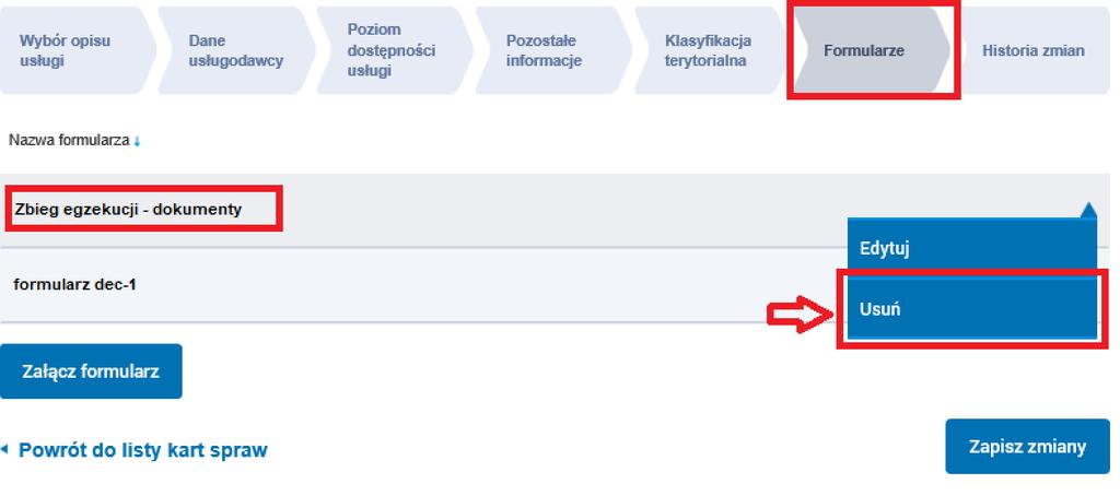 Krok 4 W zakładce Formularze rozwijamy dostępne menu