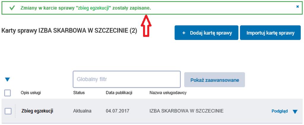 poniżej formularzy Po poprawnym odłączeniu formularza