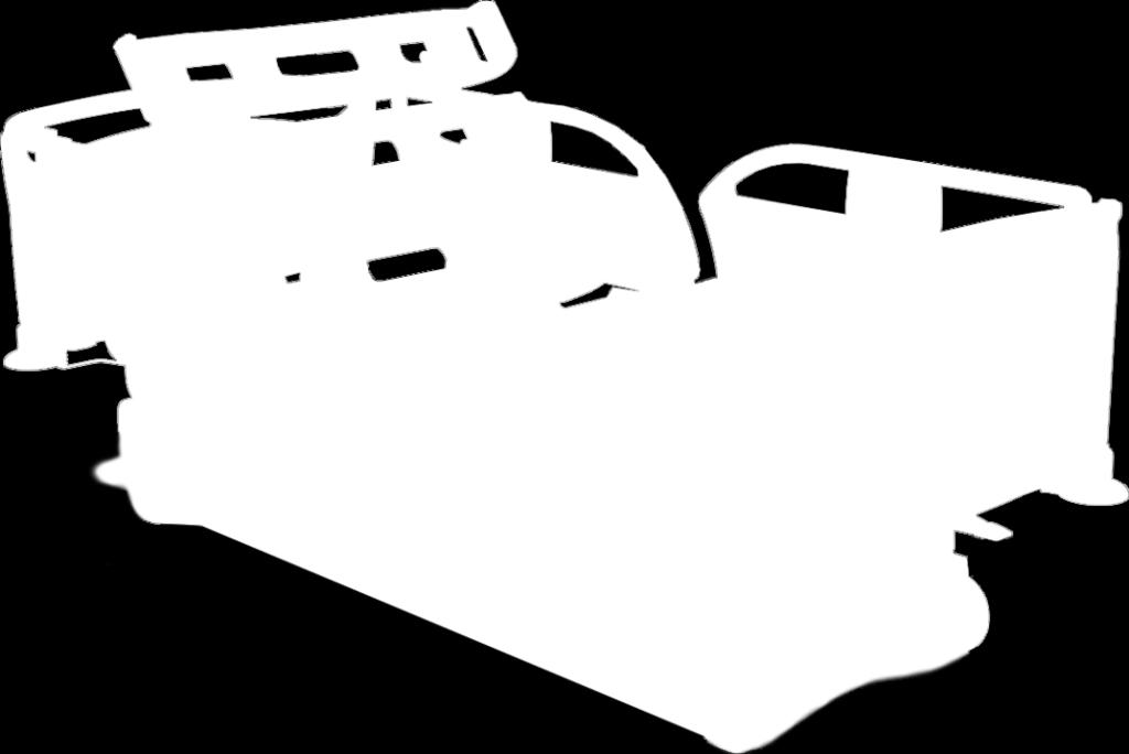 Krążki odbojowe Ø120 mm. 5. Dzielone, opuszczane, bezpieczne barierki z HDPEmedical. 12. Opcjonalne blokady szczytów łóżka. 6. Modułowe, 7-elementowe wypełnienie leża z HDPEmedical. 13.