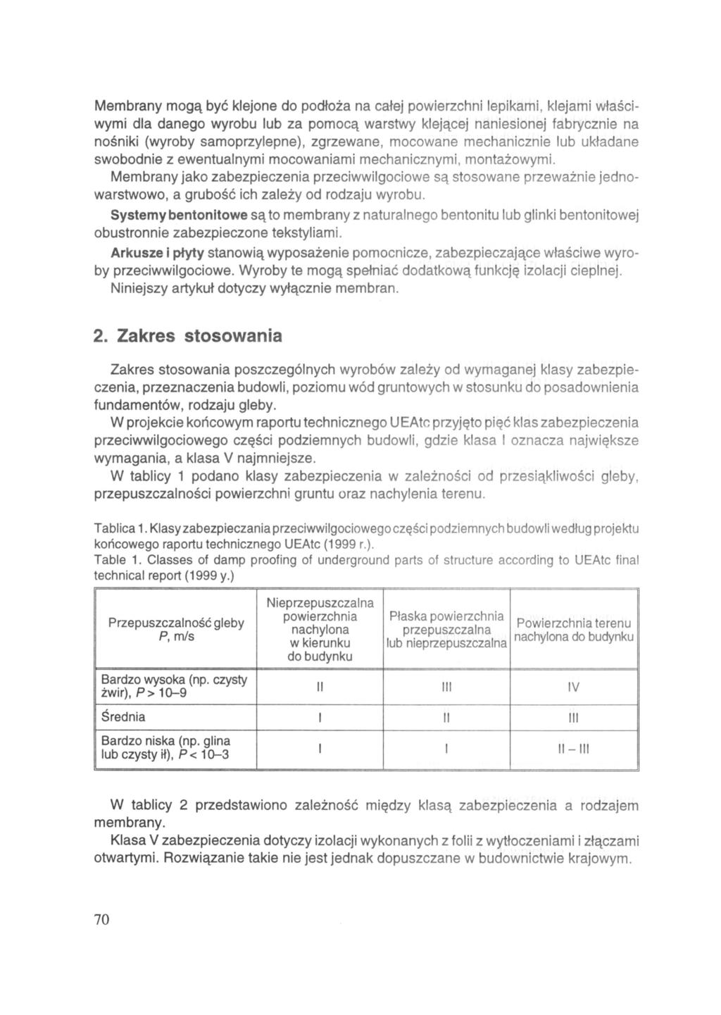 Membrany mogą być klejone do podłoża na całej powierzchni lepikami, klejami właściwymi dla danego wyrobu lub za pomocą warstwy klejącej naniesionej fabrycznie na nośniki (wyroby samoprzylepne),