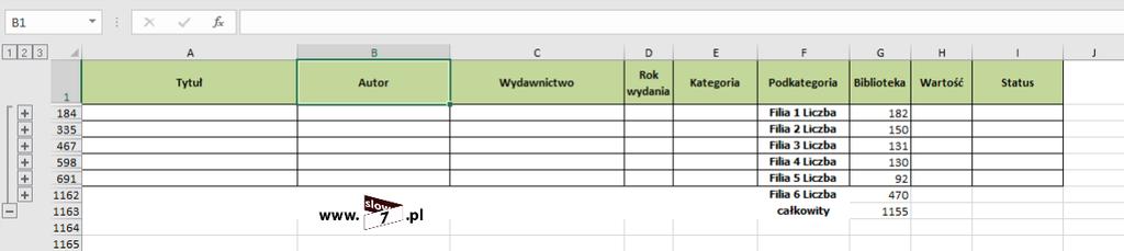 8 (Pobrane z slow7.pl) Efektem zastosowanych opcji będzie tabela w której zostanie wyliczona zmiana każdej wartości znajdującej się w kolumnie Biblioteka.