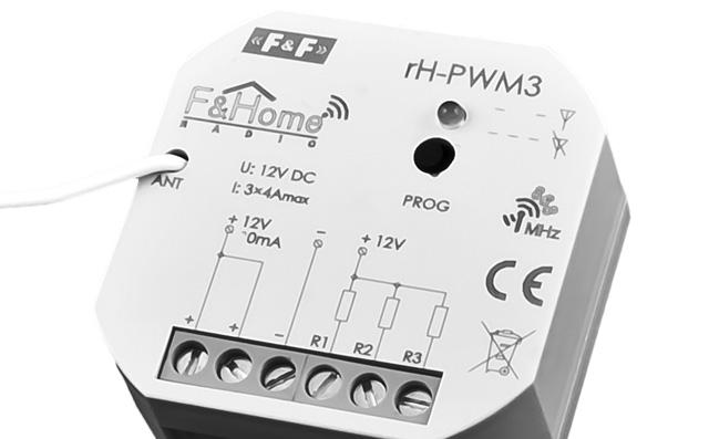 KARTA KATALOGOWA rh-pwm3 sterownik PWM trzykanałowy niskiego napięcia OPIS rh-pwm3 służy do sterowania trzema odbiornikami niskiego napięcia zasilanymi z zewnętrznego zasilacza.