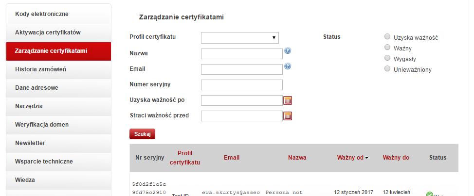 S t r o n a 14 14. Status naszego zgłoszenia powinien zmienić się na "Oczekuje na realizację". Na adres email podany w formularzu wniosku certyfikacyjnego przyjdzie wiadomość z dalszymi instrukcjami.