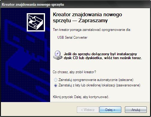 5. PRZYGOTOWANIE URZĄDZENIA DO PRACY i Przed podłączeniem modułu konwertera SRS-U/4-Z45 do magistrali RS-485 należy zainstalować w systemie operacyjnym komputera sterowniki urządzenia.