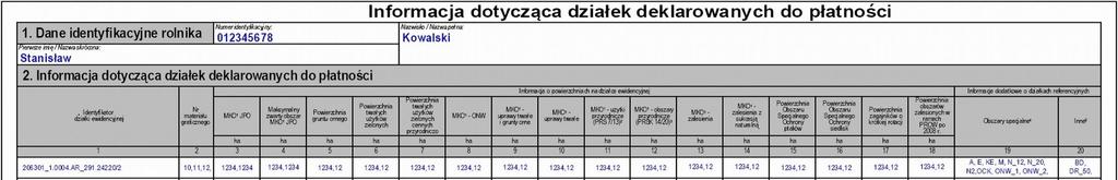 H. INFORMACJA DOTYCZĄCA DZIAŁEK DEKLAROWANYCH DO PŁATNOŚCI dodatkowa strona przekazywana łącznie z wnioskiem o przyznanie płatności na rok 2017 1 2 Sekcja 1 - Dane podmiotowe identyfikujące rolnika.